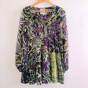 [Anthro] Twelve by Twelve Ruffle Neck Velvet Trim Tiered Shimmer Top/Dress